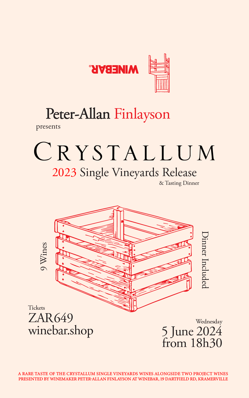 Crystallum '23 Vintage Release Tasting & Dinner – Weds 5 Jun